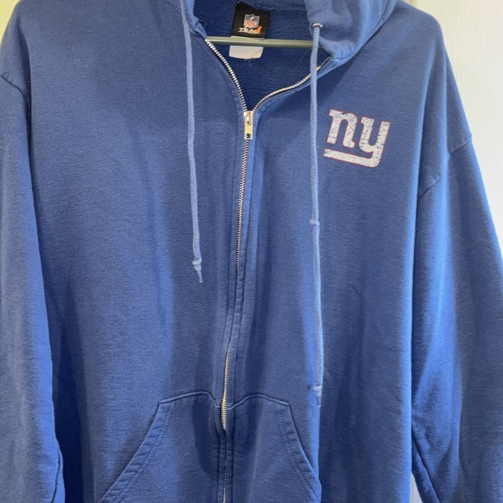 NFL NY GIANT BLUE SWEATSHIRT WITH HOODIE FULL CENTER ZIPPER LOGO ON FRONT/BACK